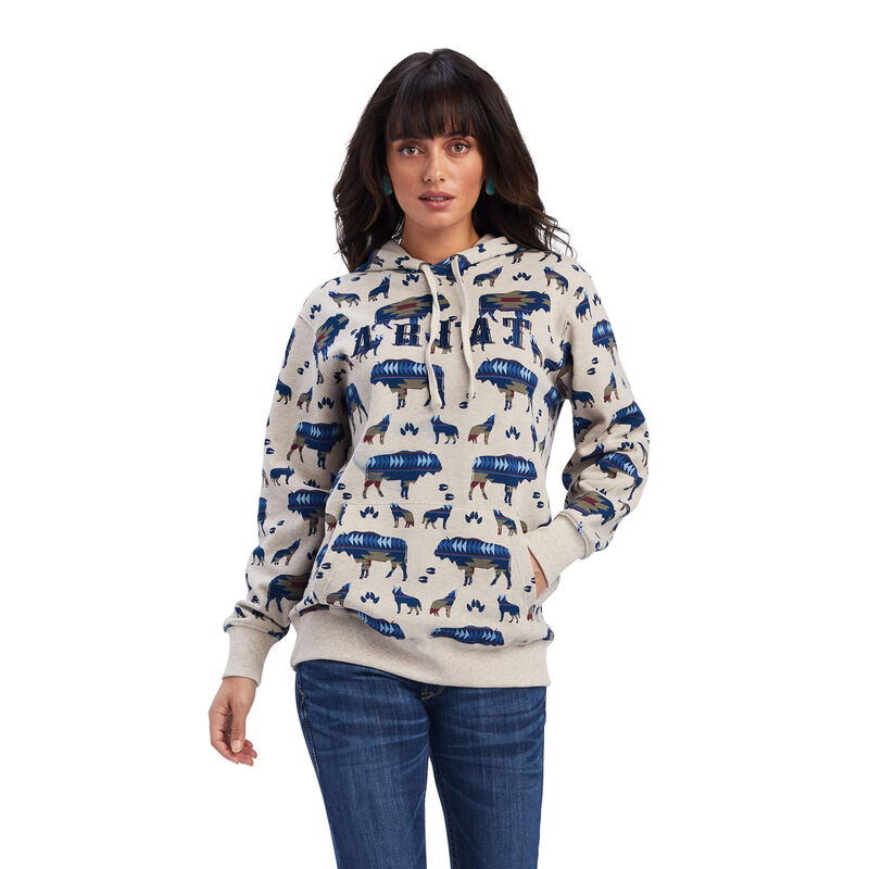 Ariat Hoodie Damen - Real Allover Print Weiß/Blau ( XFDOS-4362 )